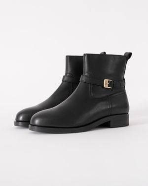 Tommy Hilfiger Th Buckle Riding Leather Booties - Black