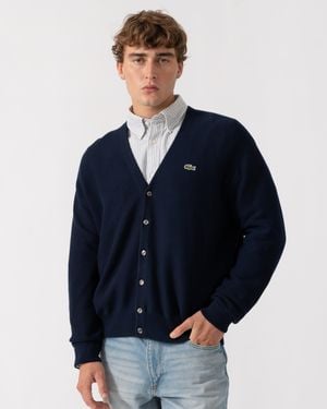 Lacoste V-Neck Cotton Knit Cardigan - Blue