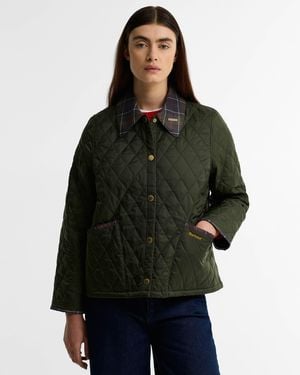 Barbour Icons Tartan Collar Cropped Liddesdale Quilted Jacket - Black
