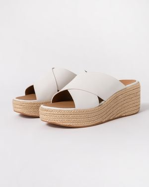 Fitflop Platfforms Espadrille Leather Wedge Cross Slides - Metallic