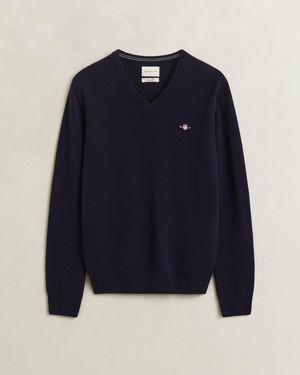 GANT Superfine Lambswool V-Neck Jumper - Blue
