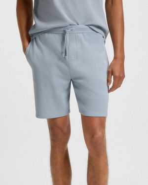 BOSS Waffle Cotton Blend Waffle Structure Pyjama Shorts With Embroidered Logo - Blue