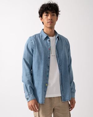 Paul Smith Ps Long Sleeve Tailored Fit Shirt With Signature Stripe Buttons - Blue