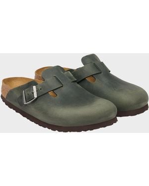 Birkenstock Boston Oiled Nubuck Leather Clogs - Green