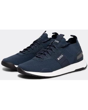 BOSS Titanium_Runn Structured-Knit Sock Trainers With Branding Nos - Blue