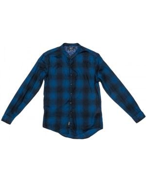 Replay Check Printed Cotton Dobby Shirt - Blue