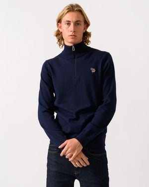 Paul Smith Ps 1/4 Zip Zebra Badge Jumper - Blue
