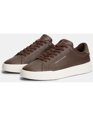 Tommy Hilfiger Court Leather Detail Trainer - Brown