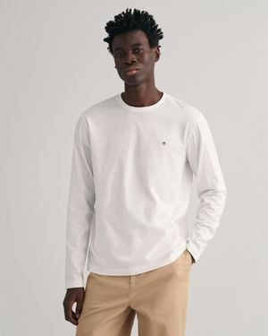 GANT Regular Fit Long Sleeve Shield Logo T-Shirt - Natural