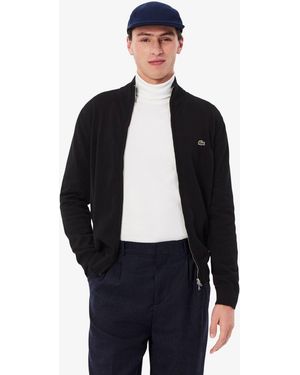 Lacoste High Neck Zipped Cotton Jumper - Blue