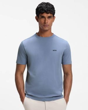 BOSS Tee Stretch Cotton T-Shirt With Contrast Logo - Blue