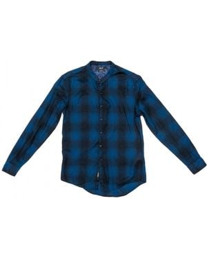 Replay Check Printed Cotton Dobby Shirt - Blue