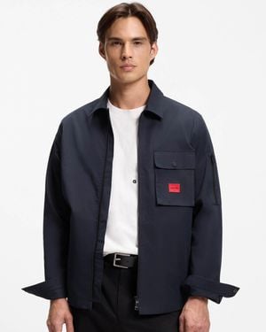HUGO Emmond Zip Overshirt With Logo Label - Blue
