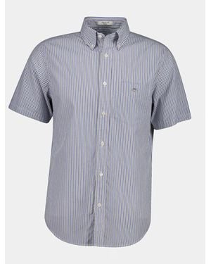 GANT Regular Fit Poplin Stripe Short Sleeve Shirt - Blue