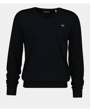 GANT Classic Cotton Shield Logo V-Neck Jumper - Black