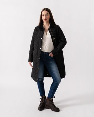 Joules Rosewell Long Diamond Quilt Jacket - Blue