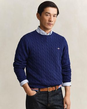 GANT Cotton Cable Knit Crew Neck Jumper - Blue