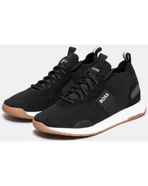 BOSS Titanium_Runn Structured-Knit Sock Trainers With Branding Nos - Black