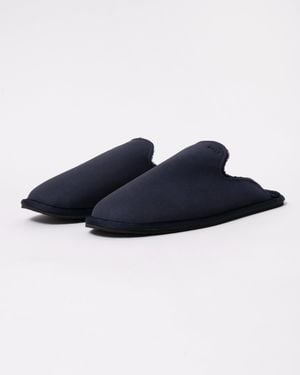 BOSS Shearling-Lined Slip-On Slippers With Logo Detail - Blue