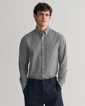 GANT Regular Fit Long Sleeve Poplin Gingham Shirt - Gray