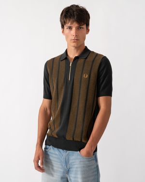 Fred Perry Textured Panel Knitted Polo Shirt - Black