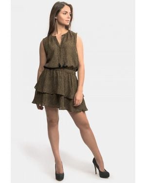 Maison Scotch Silky Feel Sleeveless Printed Summer Dress Size: M - Brown