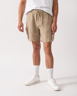 GANT Regular Fit Drawstring Linen Cargo Shorts - Natural