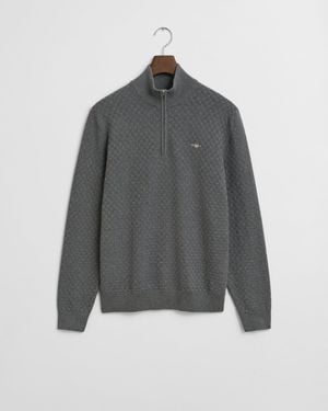 GANT Micro Texture Half Zip Jumper - Grey
