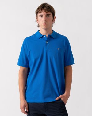 GANT Regular Fit Short Sleeve Shield Logo Pique Polo - Blue