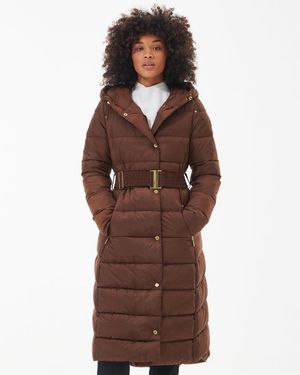 Barbour Track Line Long Quilted Jacket - Brown
