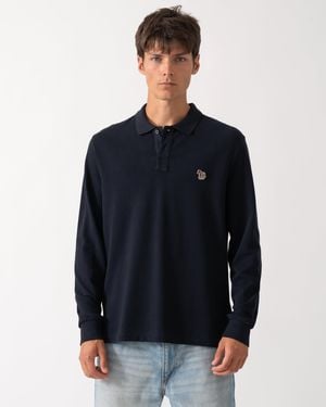 Paul Smith Ps Long Sleeve Plain Polo Shirt With Zebra Logo - Blue