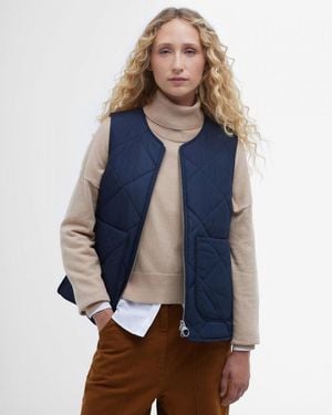 Barbour Shelby Quilted Gilet /Sky Dress Tartan - Blue