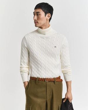 GANT Cotton Cable Turtle Neck Jumper - White