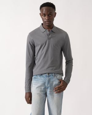 BOSS Passerby Long Sleeve Stretch-Cotton Polo Shirt With Logo Patch - Grey
