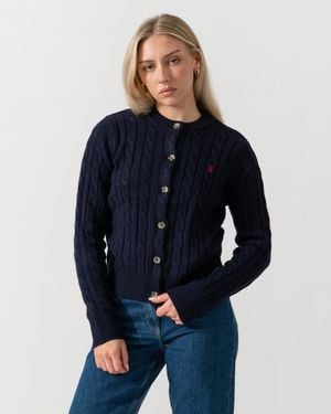 Joules Wool Blend Cable Knit Cardigan - Blue