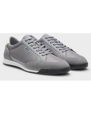 BOSS Nitan Suede-Trim Trainers With Ribbed Sole - Grey