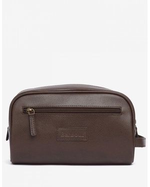Barbour Leather Washbag Colour: Dark - Brown
