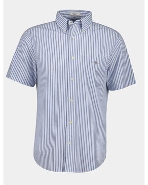 GANT Regular Fit Poplin Stripe Short Sleeve Shirt - Blue
