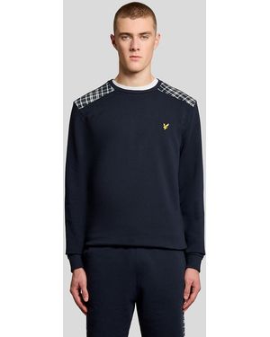Lyle & Scott Check Panelled Crew Neck Sweatshirt - Blue