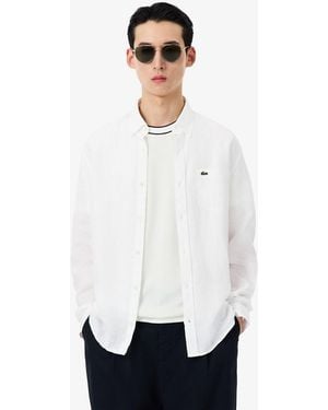 Lacoste Regular Fit Long Sleeve Linen Shirt - White
