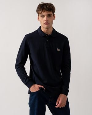 Paul Smith Ps Regular Fit Long Sleeve Classic Zebra Polo - Blue