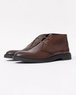 BOSS Calev Leather Desert Boots With Signature Stripe Detailing - Brown