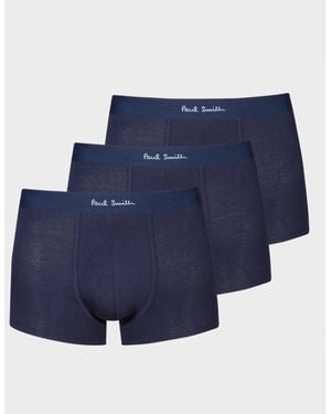 Paul Smith 3 Pack Plain Trunks With Script Logo Waistband - Blue
