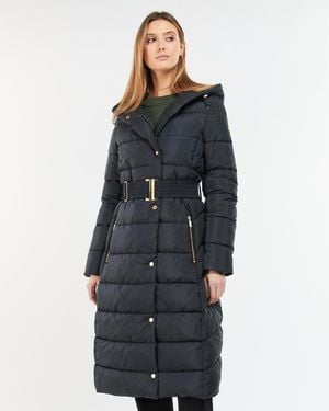 Barbour Track Line Long Quilted Jacket - Blue