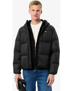 Lacoste Short Water-Repellent Hooded Down Jacket - Black