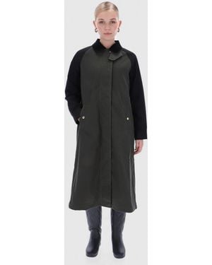 HUNTER Harrow Patch Colour Block Long Waxed Jacket - Black