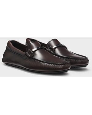 BOSS Noel Leather Driver Shoes With Branded Hardware - Black