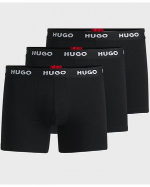 HUGO Three-Pack Of Stretch-Cotton Boxer Briefs With Logo Waistbands Nos , Size: L - Black
