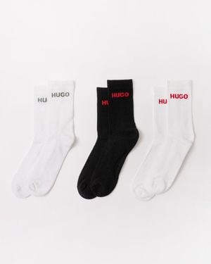 HUGO 6 Pack Qs Rib Logo Combed Cotton Socks - White