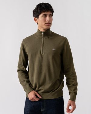GANT Classic Cotton Half Zip Jumper - Green